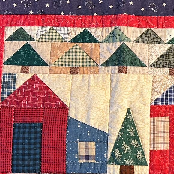 Hand Stitched Homemade Folk Art Patchwork Quilted Wall Hanging or Table Runner - Picture 3 of 15